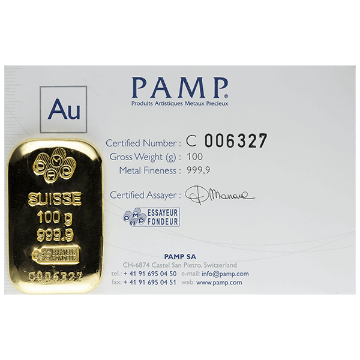 Picture of 100 Gram Pamp Gold Bar