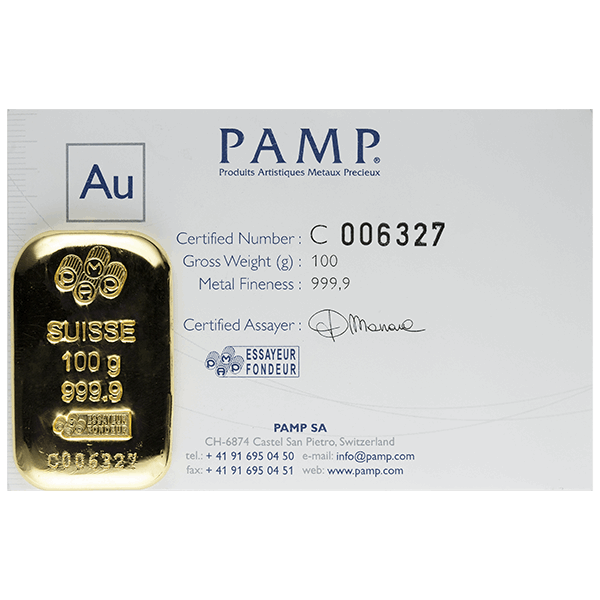 Picture of 100 Gram Pamp Gold Bar